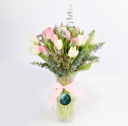 21 Pink and White Tulips Vase