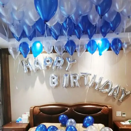 Silver & Blue Birthday wishes Balloon Decor