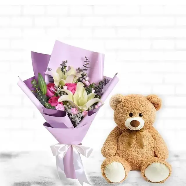 Candy Bouquet and Teddy Bear