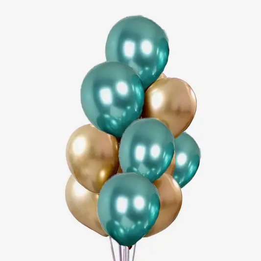 Green Chrome and Golden Balloons 10 Pcs