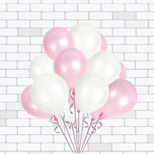 Pink and White Helium Balloons 10 Pcs