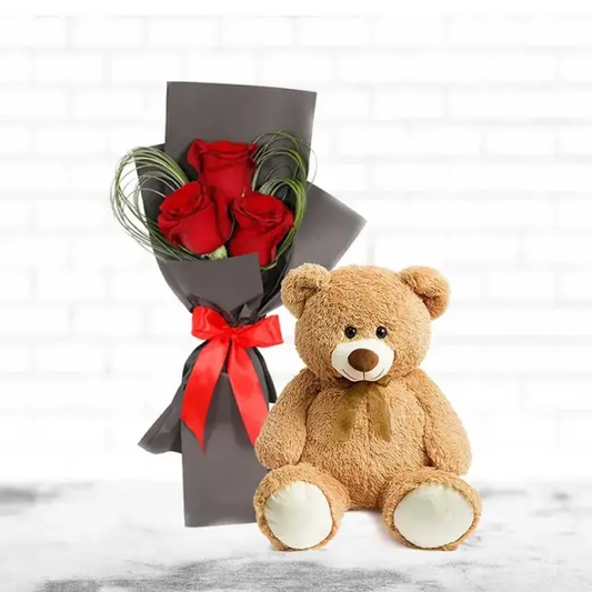 Red love Bouquet and Teddy Bear