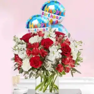 Red N White love with 3 Birthday Balloon